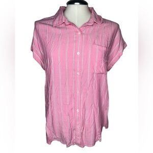 Pistola Ava Short Sleeve Pink White Striped Casual Button Down Blouse Size S